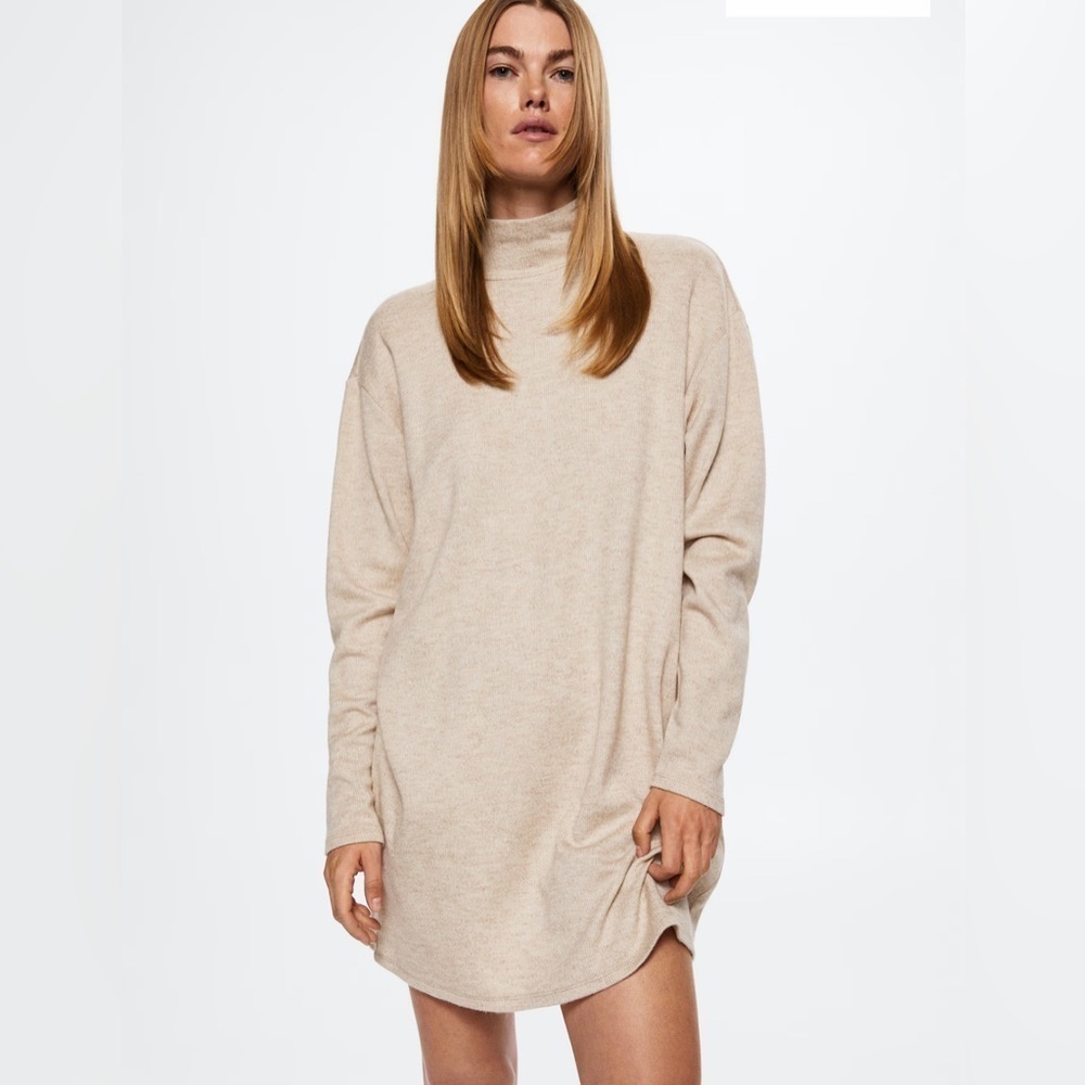 Mango Ribbed turtleneck dress